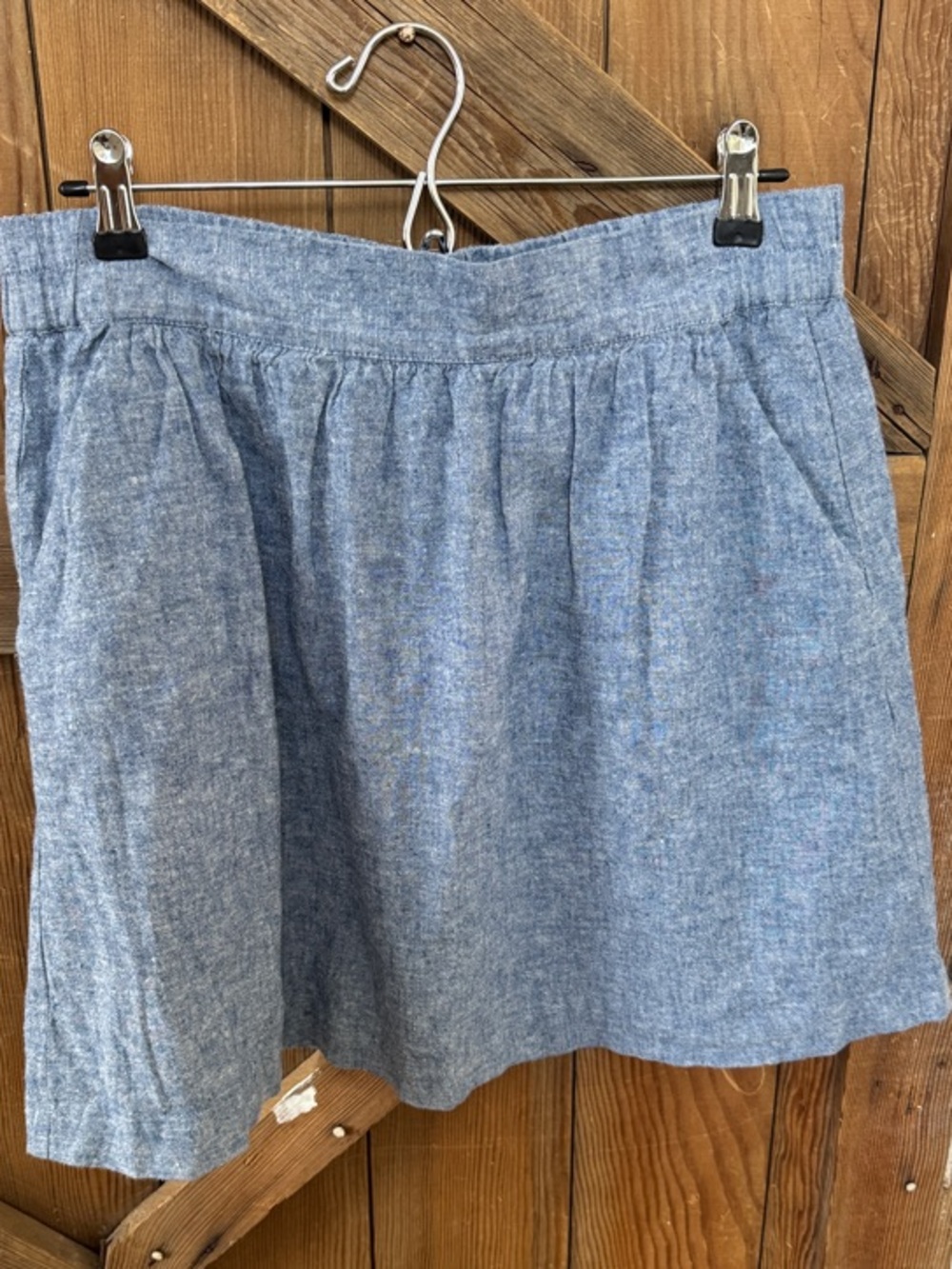 LOFT Chambray Gathered Mini Skirt - Light Blue